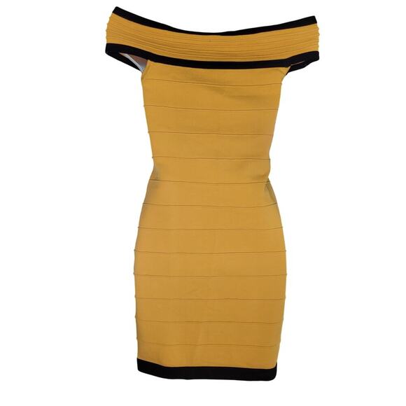 Wow Couture Yellow/Blk Dress zip back Off Shoulder Sz M - Picture 2 of 4